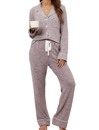 Image of Pjmlifecoco Pajamas Set Long Sleeve Womens Button Down Sleepwear Two Piece Nightwear Soft Pj Lounge Sets S-XXL
