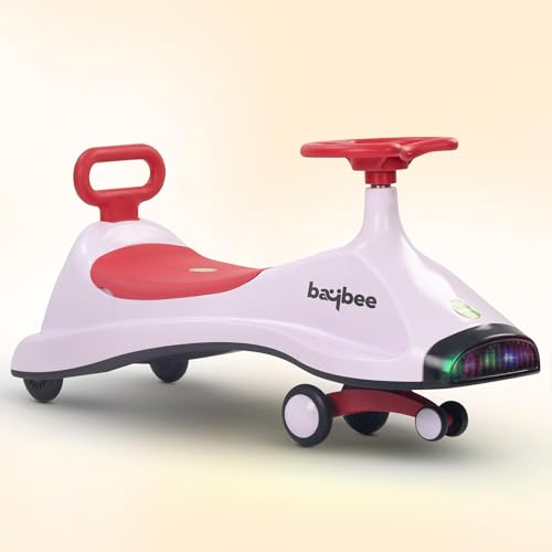 Image of Baybee Primo Swing Cars for Kids | Twister Ride on Baby Car with 360 Steering, RGB Lights & Music | Push Rideons Toy Kid Car with Storage & Backrest | Magic Cars for Kids 3+ Years Boys Girls (Pink)