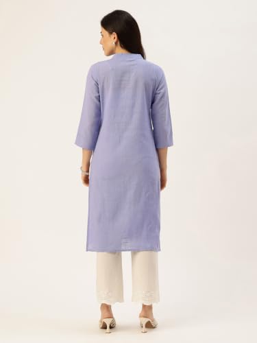 Image of feranoid Women's Plain Cotton Kurta with Mandarin Collar, 3 /4 Sleeves & Pocket