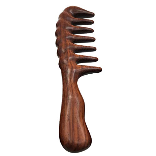 Peine para desenredar – Peine de madera de dientes anchos para cabello rizado – Sin peine de madera de sándalo natural estático