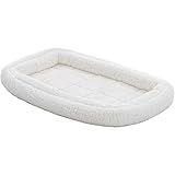 MidWest Homes for Pets Small QuietTime Double Bolster Pet Bed, White Plush 24-Inch Crate Mat with Stacked Bolsters, Machine Washable, Secure Fit with Elastic Straps