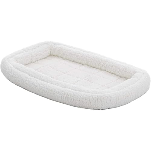 MidWest Homes for Pets Small QuietTime Double Bolster Pet Bed, White Plush 24-Inch Crate Mat with Stacked Bolsters, Machine Washable, Secure Fit with Elastic Straps