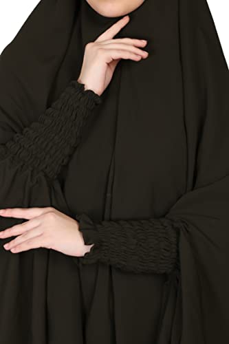 Image of NAZNEEN Women's Full Coverage Khimar Hijab with Sleeves and Under Cap |Solid Pattern Cotton Set for Hajj, Umrah, and Prayer| Comfortable One-Size Head CoveR