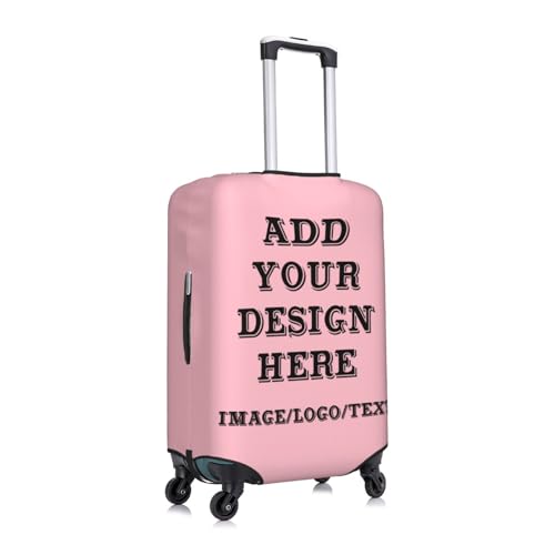 Personalized Double-Sided Luggage Cover Custom Add Your Name Photo Text Elastic Suitcase Cover Protector Washable Anti-Scratch for Kid and Adult 18-32 Inch-Pink3