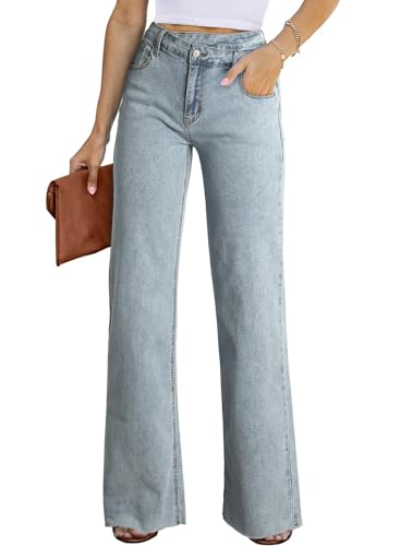 Astylish Womens Baggy Jeans Wide Leg Straight Trousers Crossover Waisted Stretchy Boyfriend Y2K Streetwear Pants Cargo Jeans