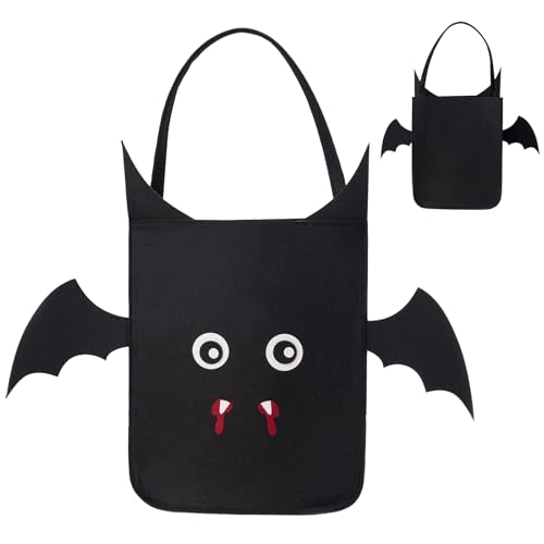 Dllesifvn Halloween Bat Candy Bucket Trick or Treat Tote Bag for Kids Durable Felt Trick-or-Treat Basket with Handle for Candy Snacks Toys & Halloween Party Favor Storage