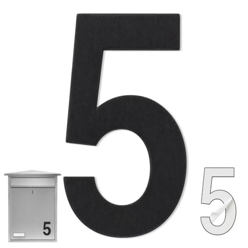 Numero 9 casa, Número Nueve hogar, Número 9 para puerta, Número para pared, Número 9 buzón, Acero inoxidable 304, 75 mm alto x 47 mm ancho, Adhesivo, Dorado (Negro, 10.2, Centímetros, Numero 5)