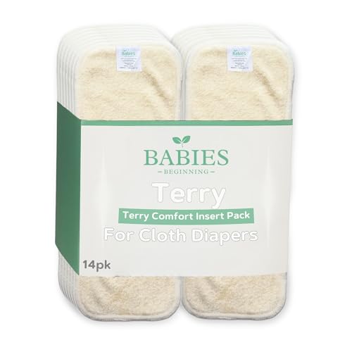 Babies Beginning Cloth Diaper Inserts – 14 Pack Reusable 4 Layer Liners for Pocket Diapers – Washable, Absorbent, and Breathable for Babies and Toddlers (Terry Comfort)