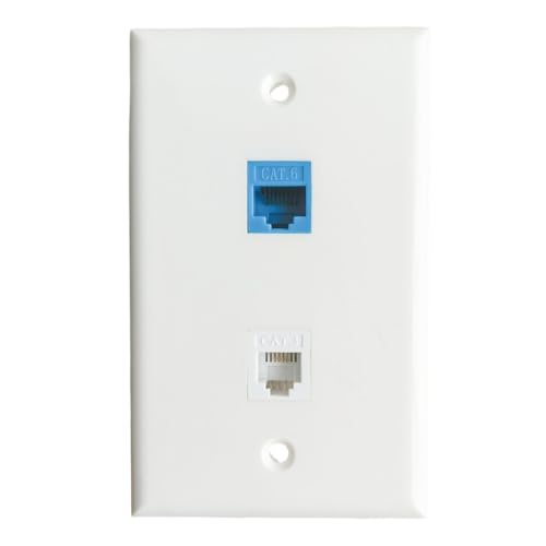 CAT6 Ethernet Phone Jack Wall Plate - Tooless/Wire to Female CAT3/RJ11 CAT 6 RJ45 Keystone Jack...