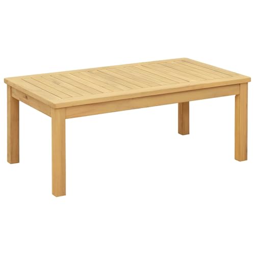 Mesa de centro de acacia para jardín de 90x50x36 cm con estante 2
