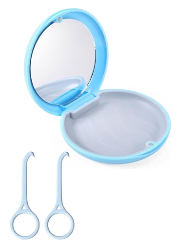 FUGLUS - Caja de aparatos dentales para ortodoncia, caja de dientes portátil para soporte vacío para retención y protección de los dientes con espejo con herramienta de eliminación de alineación (azul FUGLUS - Caja de aparatos dentales para ortodoncia, caja de dientes portátil para soporte vacío para retención y protección de los dientes con espejo con herramienta de eliminación de alineación (azul