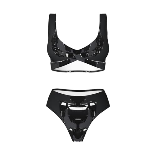 Ensemble bikini haut de gamme imprimé robot noir maillot de bain gainant chic