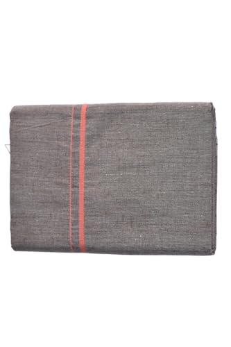 Image of Pure Cotton Dhoti for Men (1.28 x 1.87 m) | Solid Panchalu with Varied Small Color Border | Kerala Cotton Veshti, Khadi Dhoti | Lightweight Pooja & Temple Wear