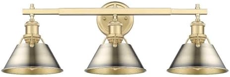 Golden Lighting 3306-BA3 BCB-AB Orwell - 3 Light Bath Vanity-9.88 Inches Tall and 27.25 Inches Wide, Finish Color: Brushed Champagne Bronze, Shade Color: Aged Brass