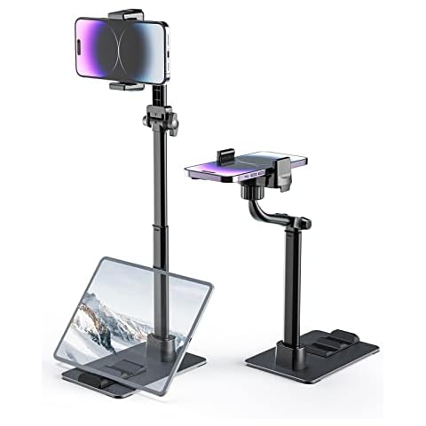 Tupwoon Overhead Handy Ständer Tisch, Verstellbare Höhe Handy Halterung, Aluminium-Legierung Universal Handyständer Kompatibel mit iPhone, Kindle, Tablets für Live-Streaming & Rekord Cover