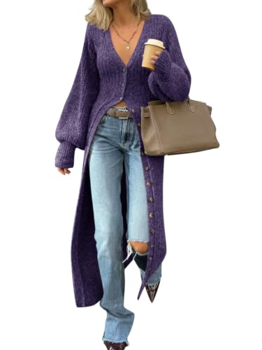 Image of Saodimallsu Womens Long Duster Cardigans Button Down Maxi Sweater Dress