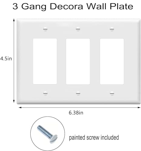 Image of ZEFTV Decorator Wall Plates 3-Gang Switch Outlet Electrical Cover Plate Unbreakable Thermoplastic Faceplate for Light Receptacle Outlet Switch, White (2 Pack)