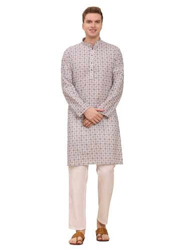 Men's Cotton Regular Fit Sequence Printed Work Kurta | Traditional Indian Festive Kurta (A-121)