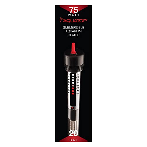 Aquatop 75W Aquarium Submersible Glass Heater – Fully Submersible for Fish Tanks Up to 20 Gallons, 68-93F Adjustable Temperature Range, Fresh & Saltwater Use, Aquarium Heaters, GH-75
