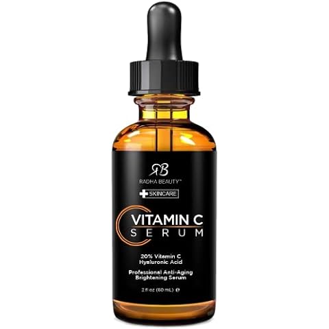 Radha Beauty Natural Vitamin C Serum 2oz, Vitamin C, Vitamin E, Hyaluronic Acid and Aloe, Facial Serum for Anti-Aging Wrinkles, Dark Spots, Fine Lines Cover