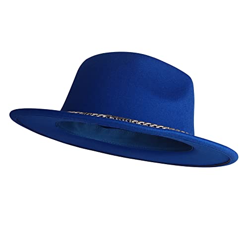 EXTREE Wide Brim Wool Felt Fedora Hat for Men and Women with Belt Buckle, Two-Tone Stitching Medium-Large Black-red