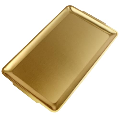 Skelang Vassoio da portata in acciaio inox, piatto rettangolare da 40 cm, vassoio da bagno per feste, campeggio, barbecue, antipasti, dolci (oro spazzolato)