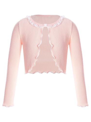 Linjinx Kids Girls Ballet Dance Wrap Tops Crop Top Sweater Long Sleeve Ballerina Cardigan Shrug Dancewear