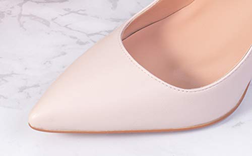 Petit Cadeau Lavinia - Women's Elegant & Sexy Pointed Toe Slip On Pumps With 4" Stiletto High Heels. Handmade To Perfection. Size 9 Beige #TOP4