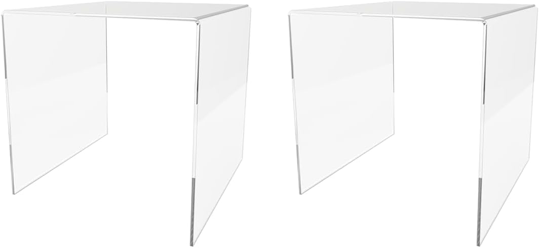 Marketing Holders 2 Pack Acrylic Riser Display Platform 8 Inch Wide Clear Square One Piece Lucite Retail Product Showcase Shelf Lifting Merchandising Pedestal Stand for Expos and Tradeshows