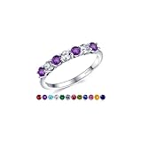 Iefil Birthstone Rings for Women - 925 Sterling Silver Stackable Half Eternity Band Amethyst Rings, Birthday Gifts for Women, Anniversary Wedding Band for Woman Wife Her, Size 8