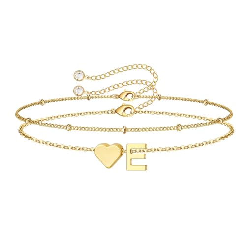 Image of M MOOHAM Initial Bracelets for Teen Girls - 14K-Gold-Plated Heart Initial A-Z Bracelets for Women Girl Jewelry Gifts Trendy, Dainty Gold Bracelet Letter Bracelet Birthday Gifts for Women Girls Her