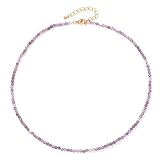 Lit Wall Amethyst Necklace for Women 3mm Beaded Choker Crystal Necklaces February Birthstone Necklaces Natural Stone Necklace Amethyst Jewelry for Women