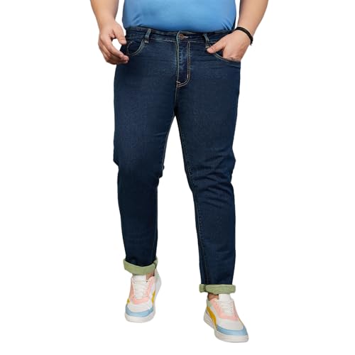 Bigbanana Plus Size Men's Regular Fit Tinted Wash Jeans (Treadstone,Navy,4XL)