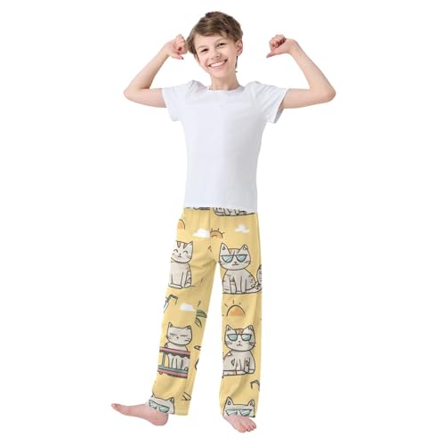 Cat Pineapple Boys Long Pants Soft Trousers Elastic Waist Kids Lounge Bottoms with Pockets S-XL3
