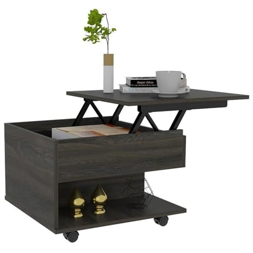 TUHOME Luanda - Mesa de centro con tapa elevable, mesas de centro de madera de ingeniería en color marrón