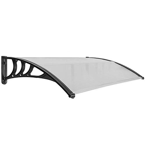 PrimeMatik - Tejadillo de protección 120x80 cm Gris Oscuro. Marquesina para Puertas y Ventanas con Soporte Negro