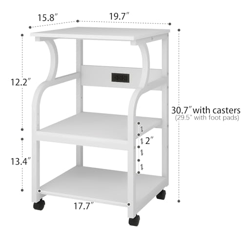 Image of Natwind 3 Tier Printer Stand, 19.7 inchx15.7 inch, with Charging Station,White