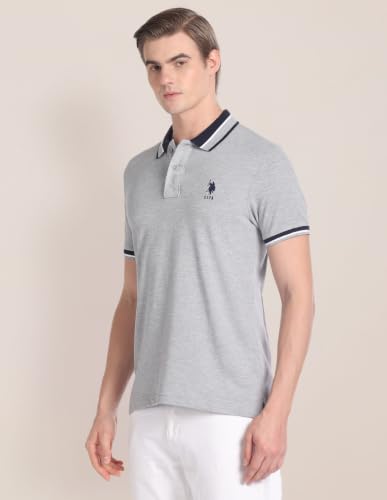 Image of U.S. POLO ASSN. Slim Fit Cotton Polo T Shirt for Men - Breathable, Half Sleeves Mens Tshirt - L, Grey