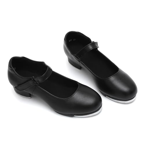 SWDZM Kids Tap Shoes for Girls Dance Shoes Boys Easy Strap Tap Mary Jane Flats PU Leather for Toddler3