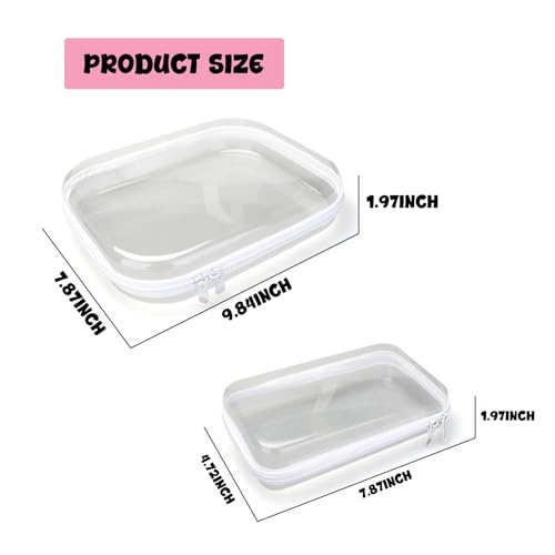 Image of Delphinus Transparent Hard Shell Plastic Zipper Box, One Large and One Small Double Zipper Hard Transparent, Used for Storing Snacks Makeup Tools and Toiletries