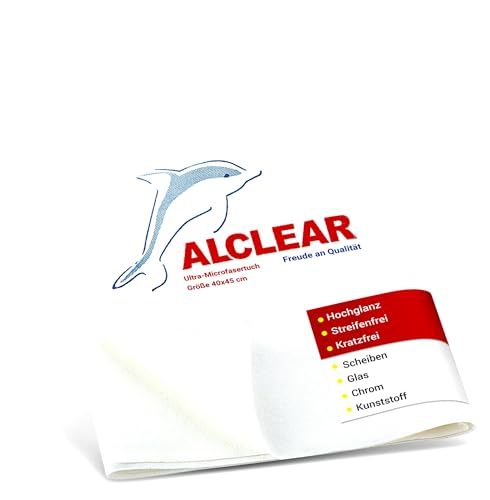 ALCLEAR 950001 Mikrofasertuch Glastuch & Fenstertuch – 40×45 cm streifenfrei & fusselfrei – Ultra-Mikrofaser für Glasreinigung im Haushalt & Auto – spart Zeit ohne Nachtrocknen – Made in Germany