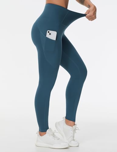 Image of THE GYM PEOPLE Thick High Waist Yoga Pants with Pockets, Tummy Control Workout Running Yoga Leggings for Women