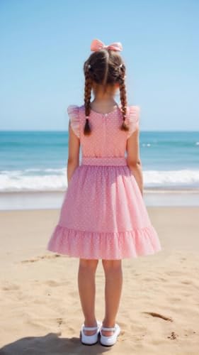 Girl Summer Dress Polka Dot Casual A-line Flutter Ruffle Sleeve Double Layer Flowy Dress 5-13 Years4