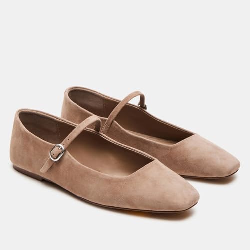 Suede Leather Ballet Flats Shoes for Women Cute Square Toe Slip On Mary Jane Flats Comfy Ballerina Flat Shoes Causal Daily Shoes with Strap2