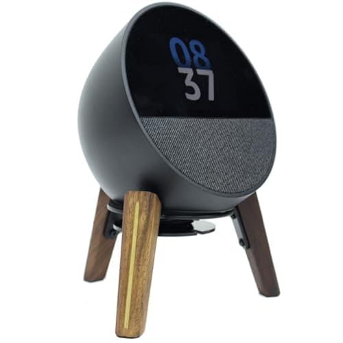 Alloery Universal Desktop Speaker Mount Stand Suitable for Echo Spot (2024 Release) Dot Max (Newest Model) Pop Dot 5th Home Pod Mini and All Suitable Sized Speakers (Black Walnut with Metal Strip)