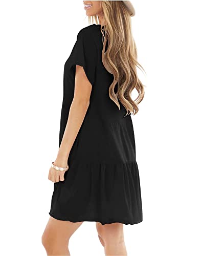 Minclouse Women's Short Sleeve Flowy Swing T Shirt Dress Baby Doll Cute Casual Pockets Dresses - Image 3