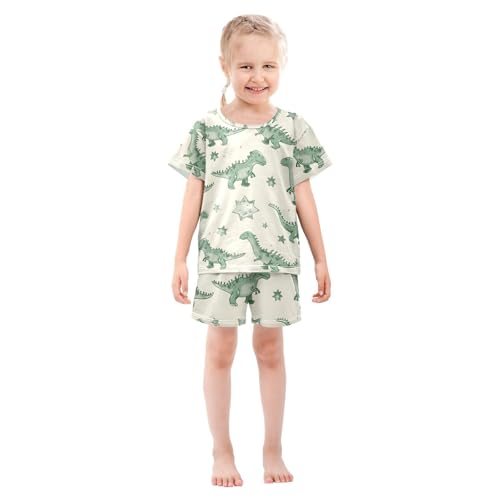 ALAZA Cute Dinosaur Animal Green Pajamas Short Sleeve 2 Piece Sleepwear Top and Bottom Pajama Set Unisex3