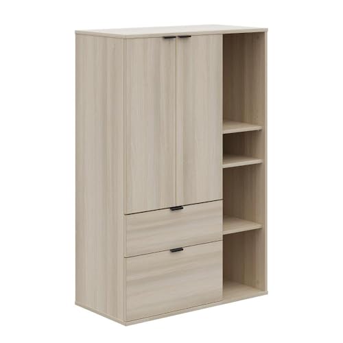 Image of Wakefit Engineered Wood Cabinet | 1 Year Warranty | Storage Cabinet for Home Kitchen Living Room | 1 Closed Compartment, 2 Drawers & 4 Open Shelves | Pattens - Moldau Acacia