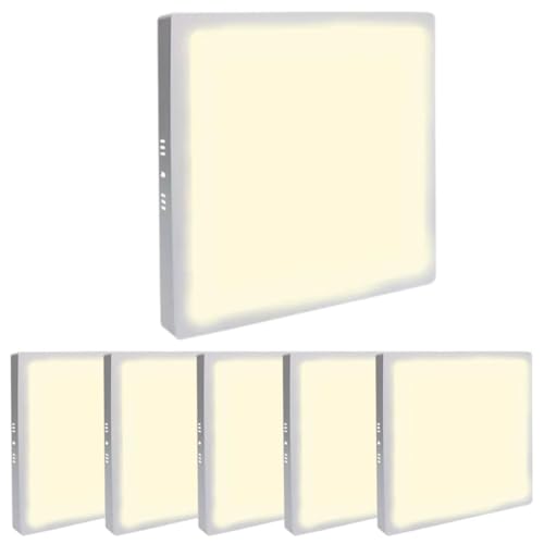 Kit 6 Plafons Painel Led 25w 24w Sobrepor Quadrado, Branco Quente 3000k, Bivolt, Luminária de Teto 30x30 cm