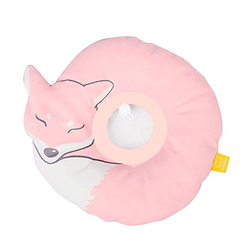 Komii 猫 小型犬 エリザベスカラー ソフトドーナツ型 かわいいアニマル柄 布製防水 軽量 傷口保護 傷舐め防止 引っ掻き防止 柔らかい 皮膚病 去勢手術 避妊 (L, ピンクフォックス)